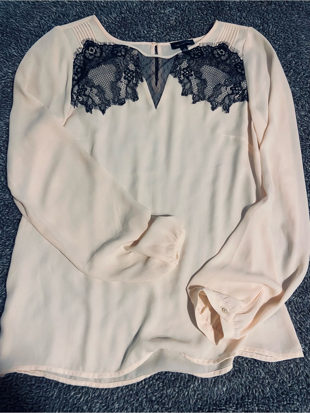 The Limited Pale Pink Blouse with Black Lace Yoke